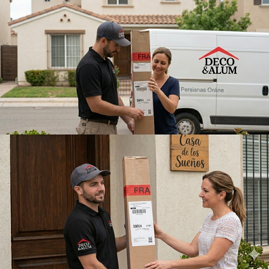 Repartidor de Decoalum entregando un paquete